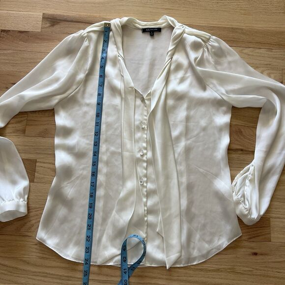 Anne Klein cream neutral Silky rolled neck Tie Blouse Size small business work - Picture 9 of 13